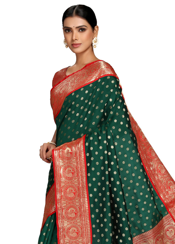 Bottle Green Spun Silk Saree With Blouse Piece - Indian Silk House Agencies