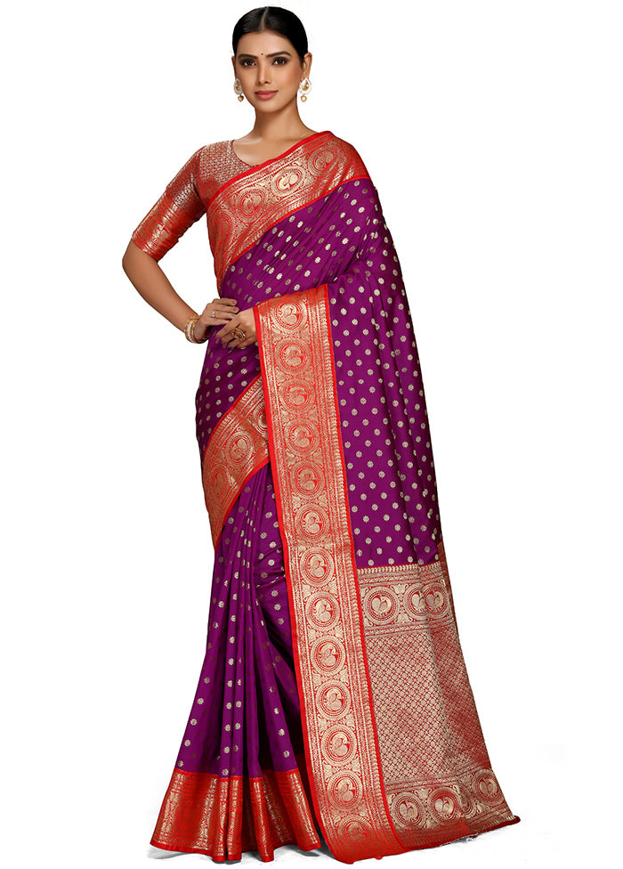 Purple Spun Silk Saree With Blouse Piece - Indian Silk House Agencies