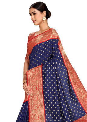 Navy Blue Spun Silk Saree With Blouse Piece - Indian Silk House Agencies