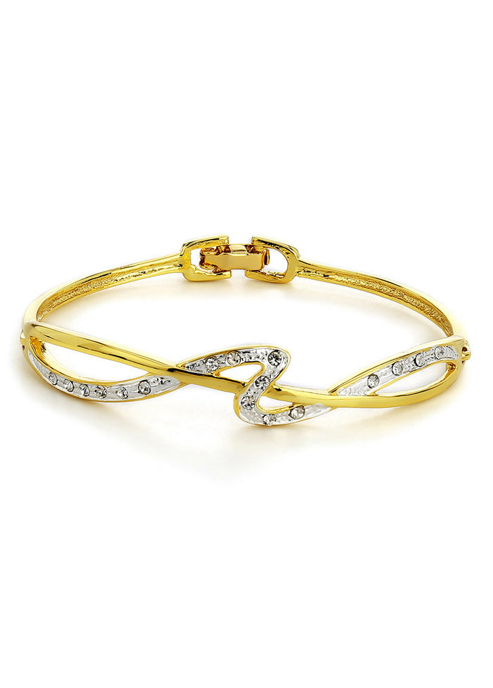 Estelle Gold Plated White Crystal Stone Bangle Bracelet - Indian Silk House Agencies