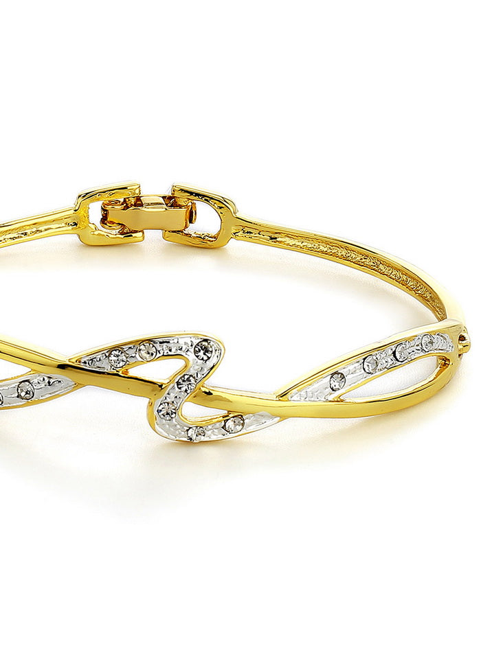 Estelle Gold Plated White Crystal Stone Bangle Bracelet - Indian Silk House Agencies