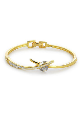 Estelle Gold Plated White Crystal Stone Designer Bangle Bracelet - Indian Silk House Agencies