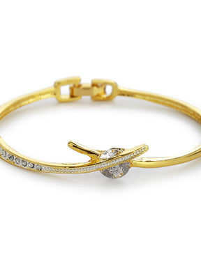 Estelle Gold Plated White Crystal Stone Designer Bangle Bracelet - Indian Silk House Agencies