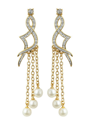 Estelle Hanging Pearl Diamante Earrings - Indian Silk House Agencies