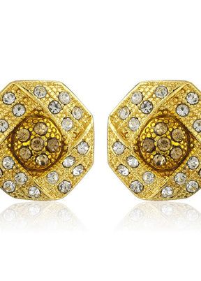 Estelle Gold Plated White Austrian Crystal Stone Round Stud Earrings For Womens - Indian Silk House Agencies