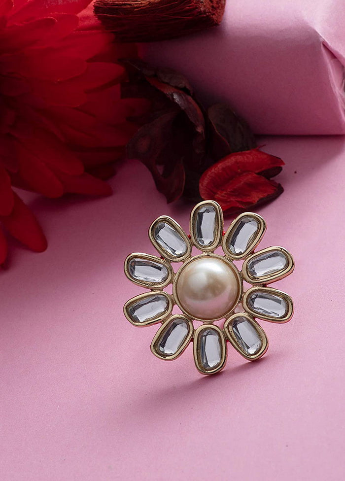 Estelle Designer polki Kundan ring with cream pearl for women - Indian Silk House Agencies