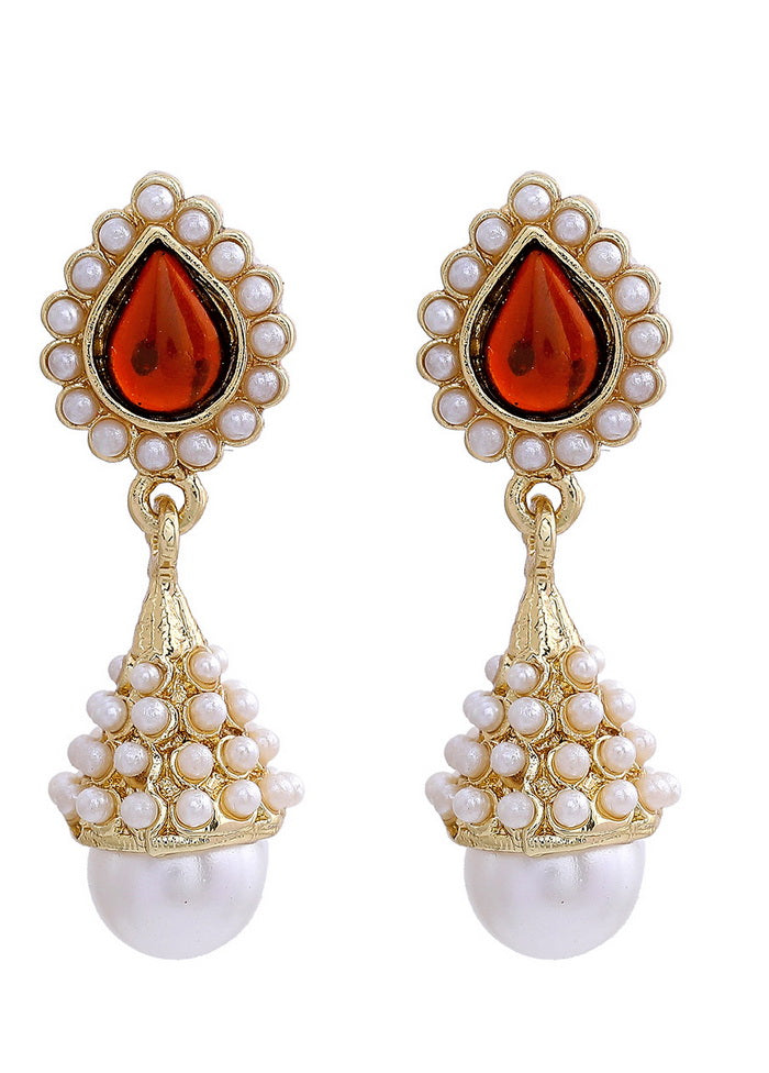 Estelle Traditional 24Kt Gold Plated Pearl amber Jhumkis - Indian Silk House Agencies