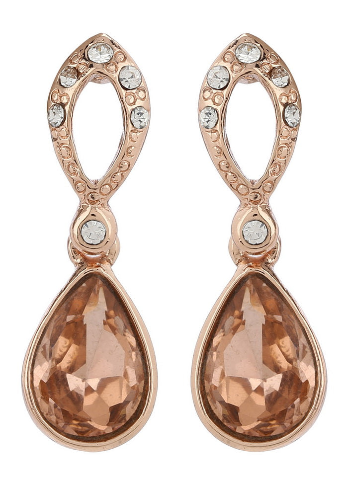 Estelle Bright Rose Gold Swarovski Stone Drops - Indian Silk House Agencies