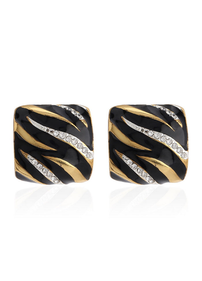 Estelle Black Enamel Square modal Stud - Indian Silk House Agencies