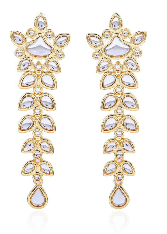 Estelle Floral Mirror Kundan Dangle And Drop Earrings - Indian Silk House Agencies