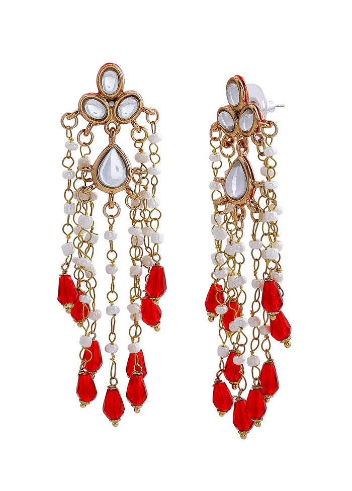 Estelle White pearl drop hangings from kundan tops - Indian Silk House Agencies