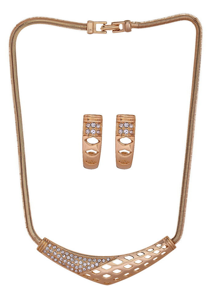 Estelle Gold Plated American Diamond Fashion Jewellery Necklace Set - Indian Silk House Agencies