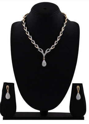 Estelle Valentine Collection 24 CT gold plated American Diamond Necklace Set - Indian Silk House Agencies