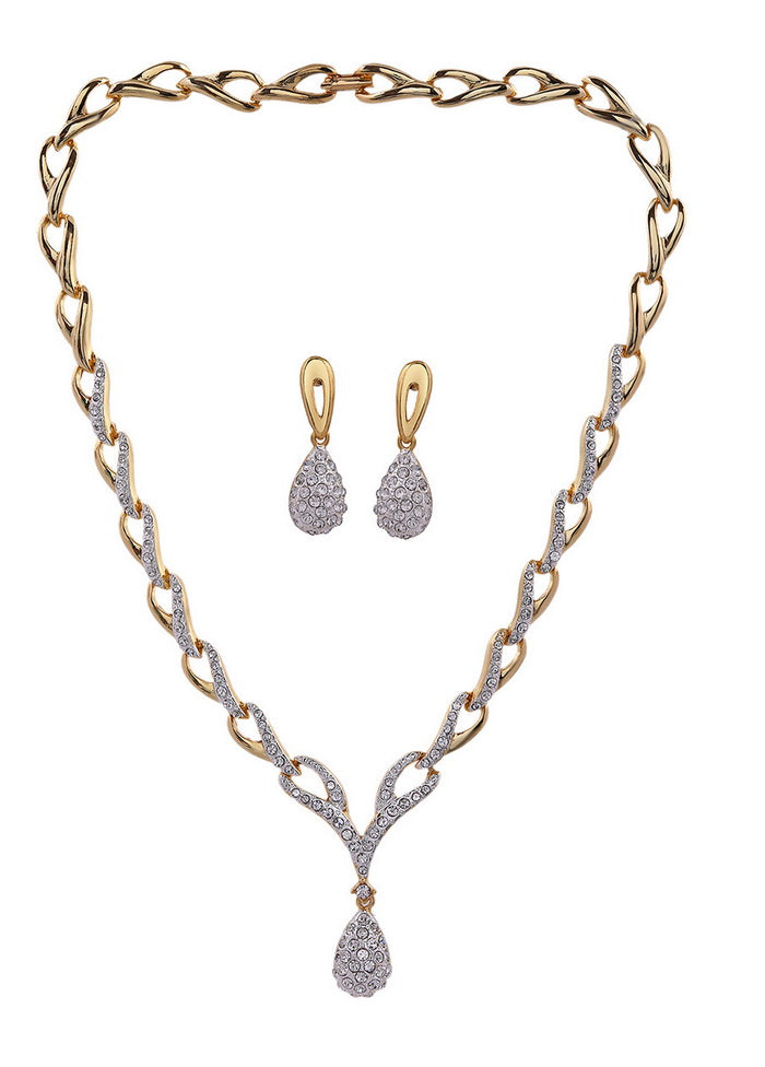 Estelle Valentine Collection 24 CT gold plated American Diamond Necklace Set - Indian Silk House Agencies