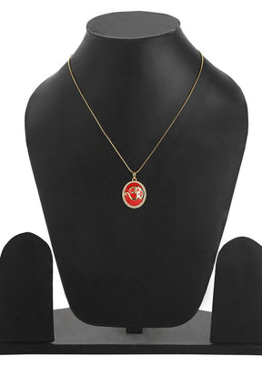 Estelle Red Enamel Om Pendant Chain - Indian Silk House Agencies