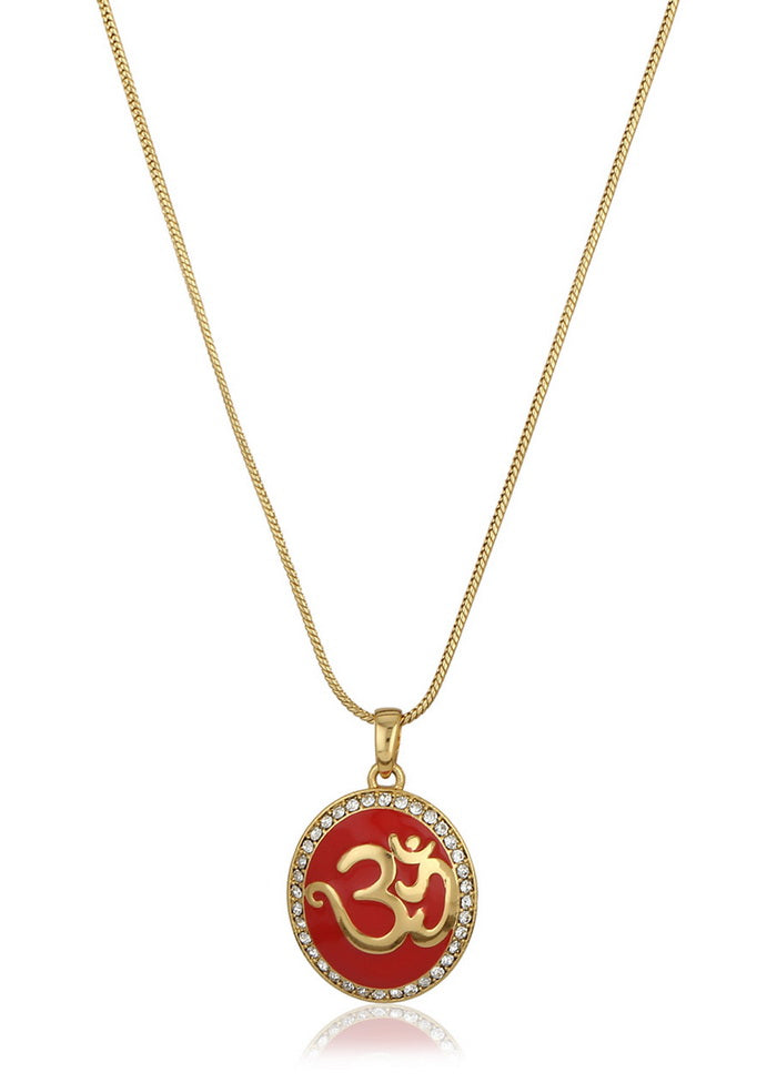 Estelle Red Enamel Om Pendant Chain - Indian Silk House Agencies