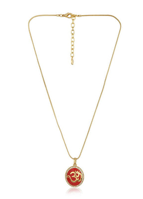 Estelle Red Enamel Om Pendant Chain - Indian Silk House Agencies