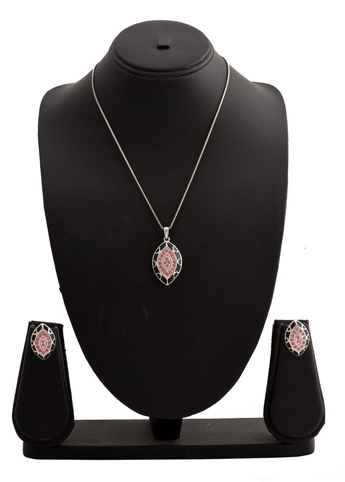 Estelle Stylish Rhodium Plated Black Beauty enamel Necklace - Indian Silk House Agencies