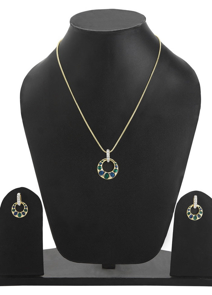 Estelle Blue And Green Enamel Colured Round shaped Pendant set - Indian Silk House Agencies