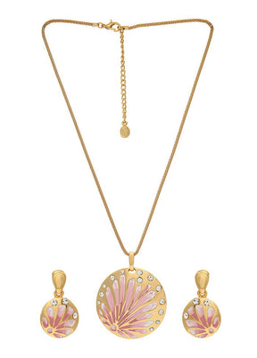 Estelle Stylish Gold plated Pink enamel Aster Necklace - Indian Silk House Agencies