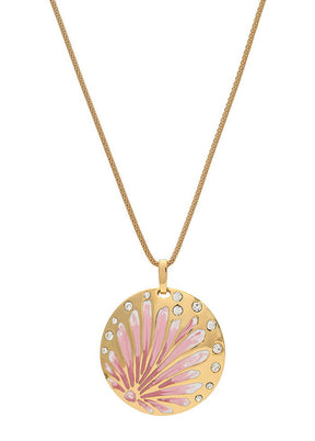 Estelle Stylish Gold plated Pink enamel Aster Necklace - Indian Silk House Agencies