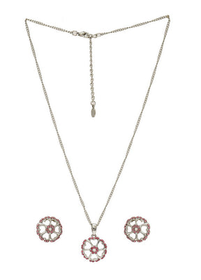 Estelle Modern Rhodium plated Austrian Crystal Peony Necklace - Indian Silk House Agencies