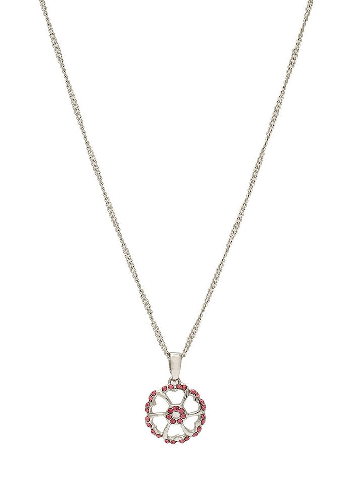 Estelle Modern Rhodium plated Austrian Crystal Peony Necklace - Indian Silk House Agencies