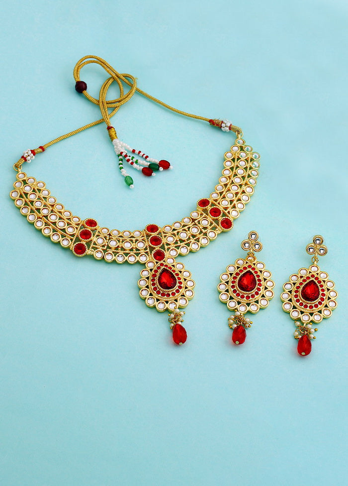 Estelle Latest Traditional Red Kundan Choker Necklace Jewellery Set - Indian Silk House Agencies