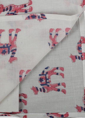 White And Pink Cotton Kurta Pyjama Set with Camel Print - Indian Silk House Agencies