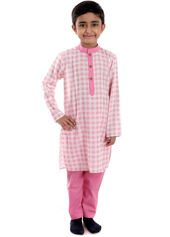 Swarovski Embellished Pink Square Cotton Kurta Pyjama Set - Indian Silk House Agencies