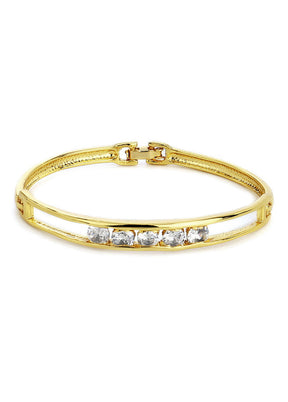 Estelle Gold Plated White Stone Adjustable Bangle Bracelet - Indian Silk House Agencies