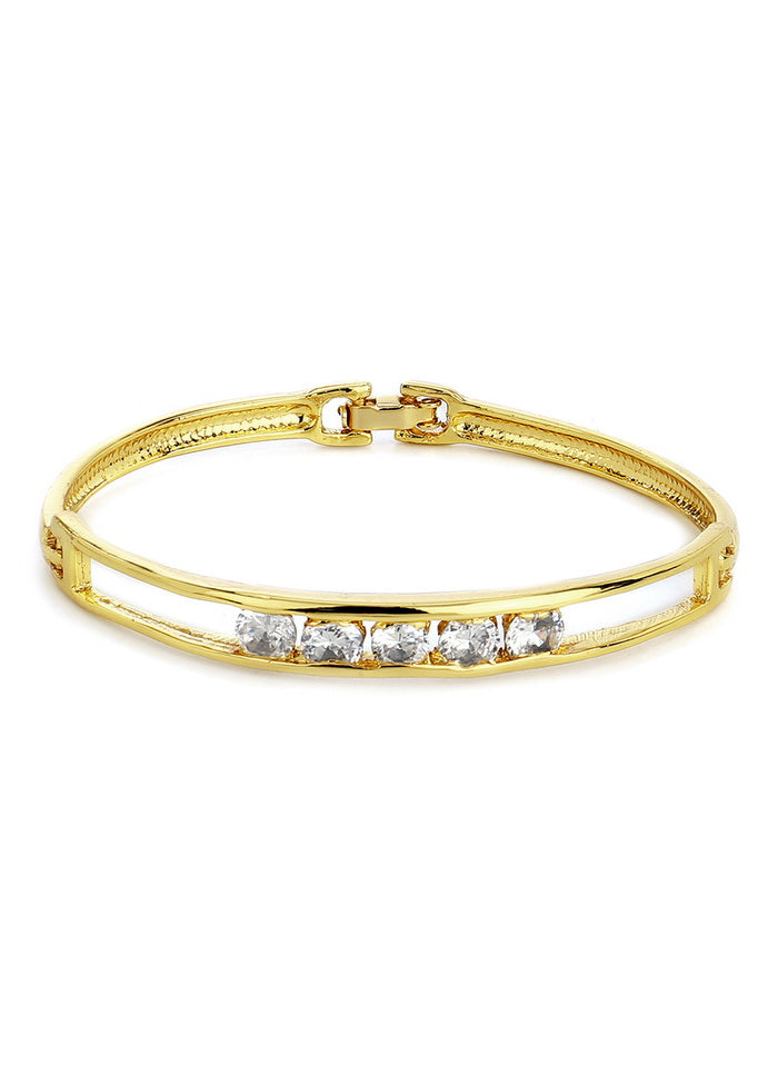 Estelle Gold Plated White Stone Adjustable Bangle Bracelet - Indian Silk House Agencies