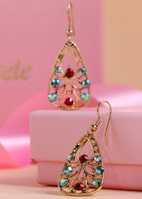 Estelle Gold Plated Multi Color Swiss Crystal Drop Earrings - Indian Silk House Agencies