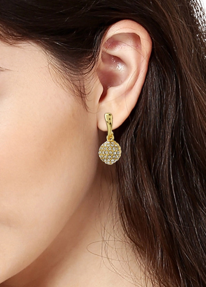 Estelle Gold Plated White Austrian Crystal Stone Round Drop Earrings - Indian Silk House Agencies