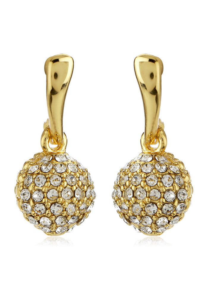 Estelle Gold Plated White Austrian Crystal Stone Round Drop Earrings - Indian Silk House Agencies