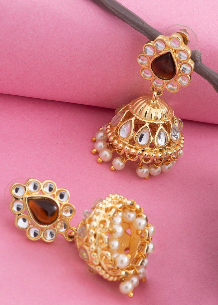 Estelle 24Kt Gold Plated Kundan amber Jhumkis - Indian Silk House Agencies