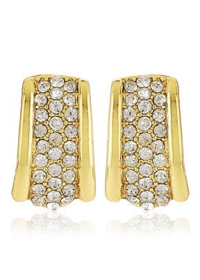 Estelle Gold Tone Plated White Crystl Stone Stud Earrings - Indian Silk House Agencies