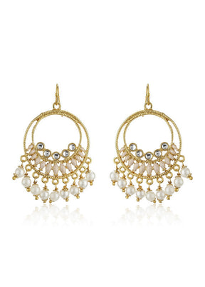 Estelle Round Hoops With White Beds Drop earrings - Indian Silk House Agencies