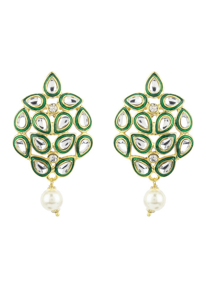 Estelle Mirror Kundan Green enamel Earrings - Indian Silk House Agencies