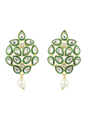 Estelle Mirror Kundan Green enamel Earrings - Indian Silk House Agencies