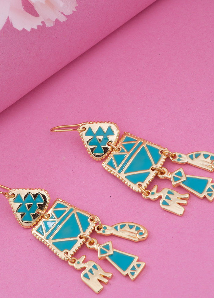 Estelle Traditional Gold Plated Blue Enamel Hoop Earrings - Indian Silk House Agencies