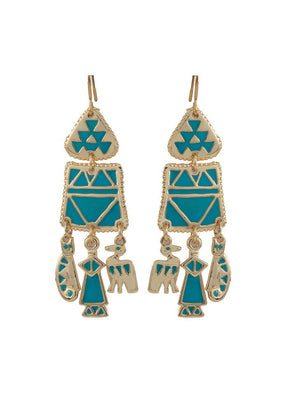 Estelle Traditional Gold Plated Blue Enamel Hoop Earrings - Indian Silk House Agencies