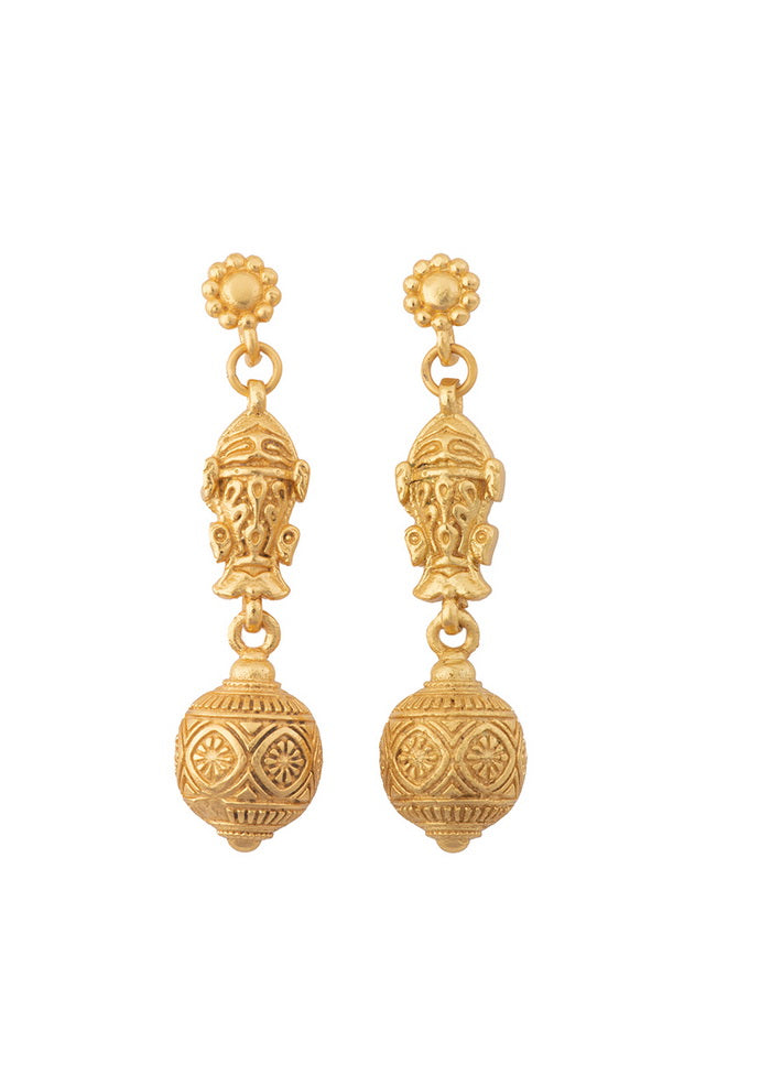 Estelle Gold Plated Antique Matsya Bead Dangle Earrings - Indian Silk House Agencies