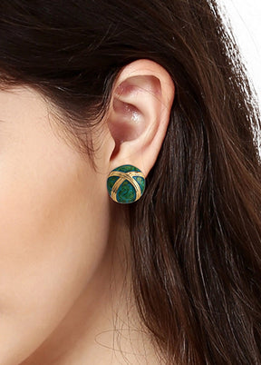 Estelle PRETTY EMERALD GREEN ENAMEL ROUND STUDS - Indian Silk House Agencies