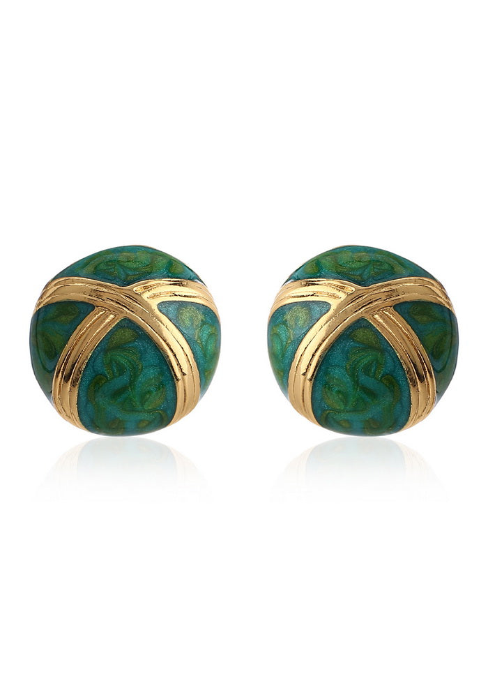 Estelle PRETTY EMERALD GREEN ENAMEL ROUND STUDS - Indian Silk House Agencies