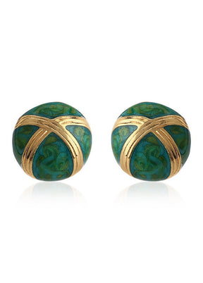 Estelle PRETTY EMERALD GREEN ENAMEL ROUND STUDS - Indian Silk House Agencies