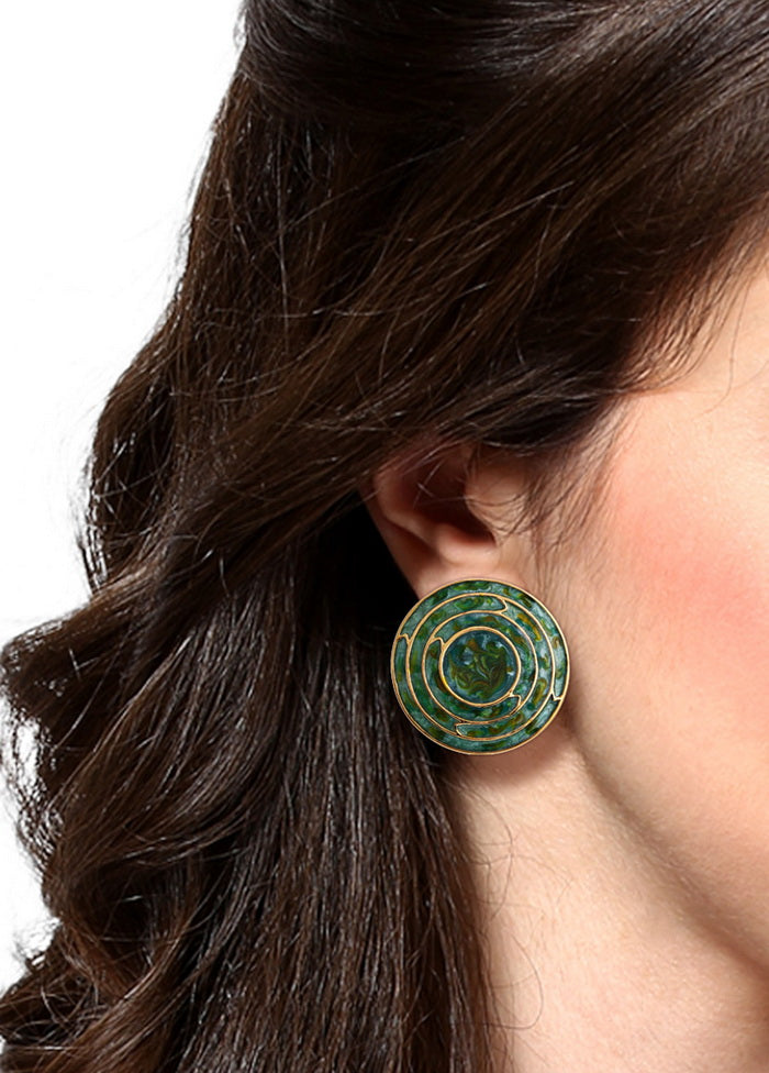 Estelle GREEN ENAMEL ROUND STUDS - Indian Silk House Agencies