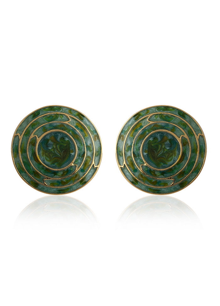 Estelle GREEN ENAMEL ROUND STUDS - Indian Silk House Agencies