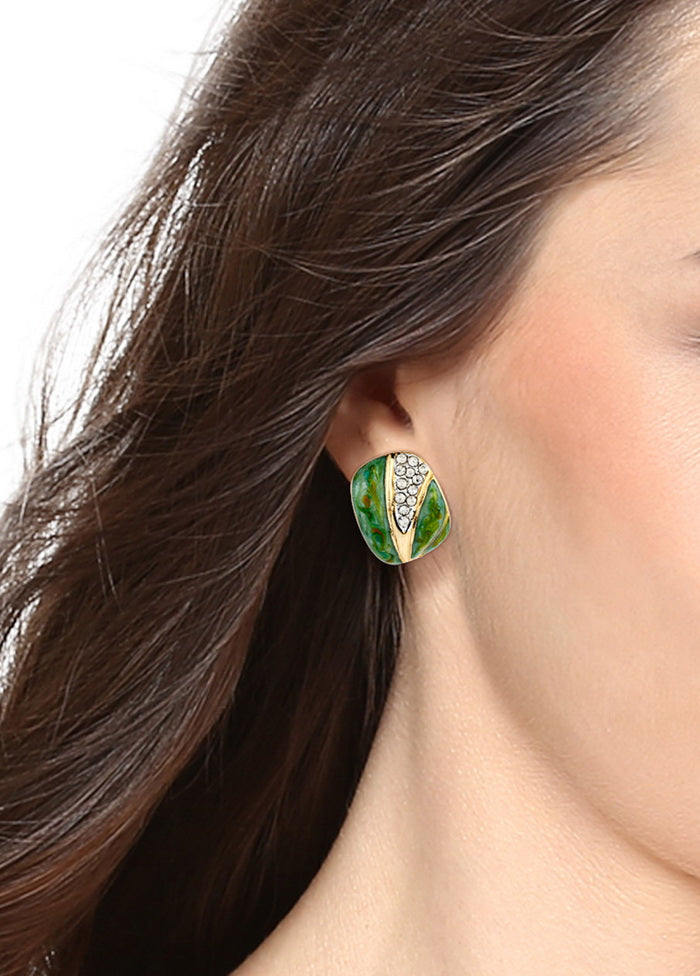 Estelle GREEN ENAMEL SQUARE STUDS - Indian Silk House Agencies