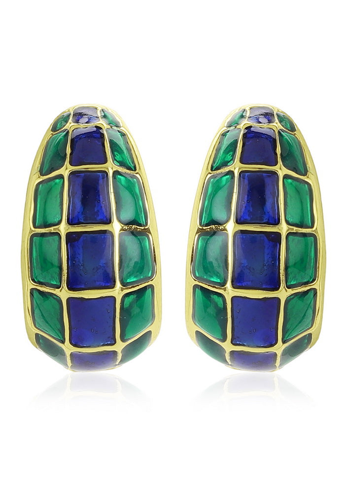 Estelle Gold Plated Blue and Green Enamel Stud Earrings - Indian Silk House Agencies